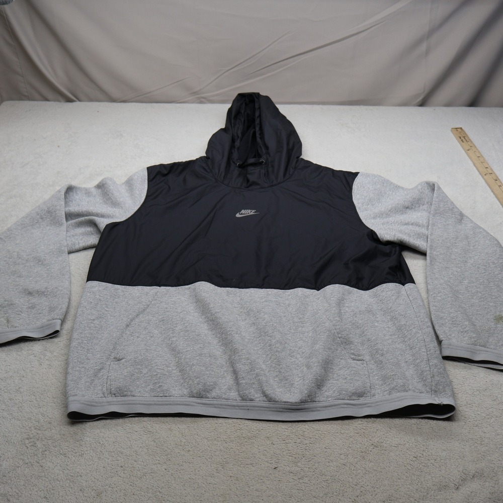 Nike Sportswear Hoodie Mens Large Black Hybrid Fleece Pullover Active Sweatshirt